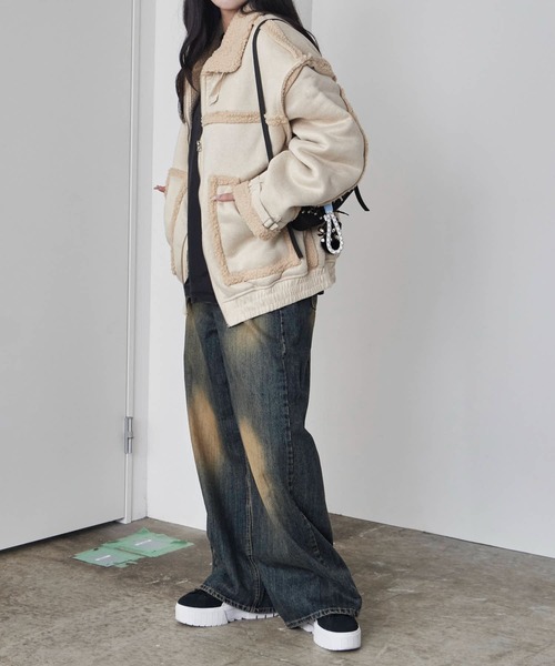 Theater code(シアターコード)の「Piping design Shearling coat/パイピングデザイン フェイクムートンジャケット 秋 秋服メンズ 2026年秋冬 冬服(ムートンコート・メンズ・ブラック/ホワイト・M/L)」の6枚目の写真