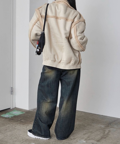 Theater code(シアターコード)の「Piping design Shearling coat/パイピングデザイン フェイクムートンジャケット 秋 秋服メンズ 2026年秋冬 冬服(ムートンコート・メンズ・ブラック/ホワイト・M/L)」の7枚目の写真