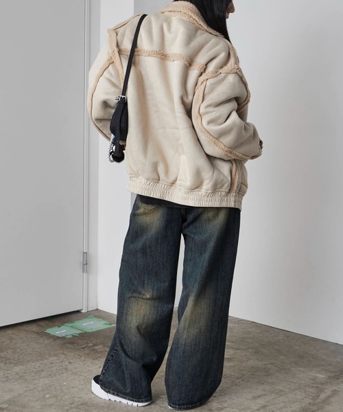 Theater code(シアターコード)の「Piping design Shearling coat/パイピングデザイン フェイクムートンジャケット 秋 秋服メンズ 2026年秋冬 冬服(ムートンコート・メンズ・ブラック/ホワイト・M/L)」の8枚目の写真