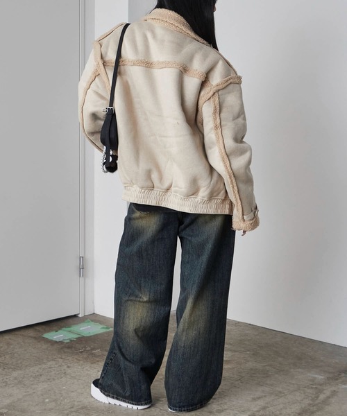 Theater code(シアターコード)の「Piping design Shearling coat/パイピングデザイン フェイクムートンジャケット 秋 秋服メンズ 2026年秋冬 冬服(ムートンコート・メンズ・ブラック/ホワイト・M/L)」の9枚目の写真