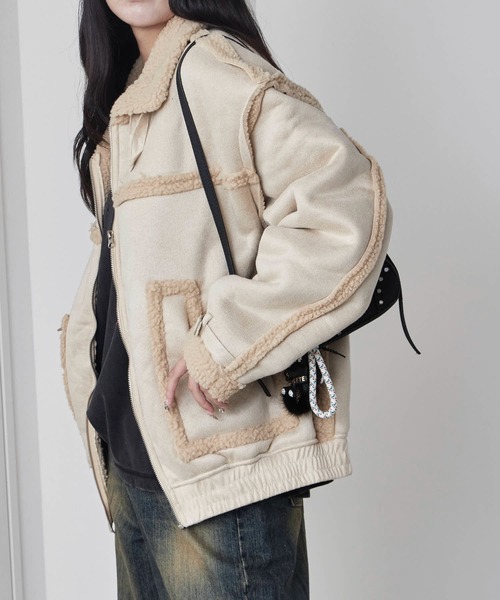 Theater code(シアターコード)の「Piping design Shearling coat/パイピングデザイン フェイクムートンジャケット 秋 秋服メンズ 2026年秋冬 冬服(ムートンコート・メンズ・ブラック/ホワイト・M/L)」の3枚目の写真