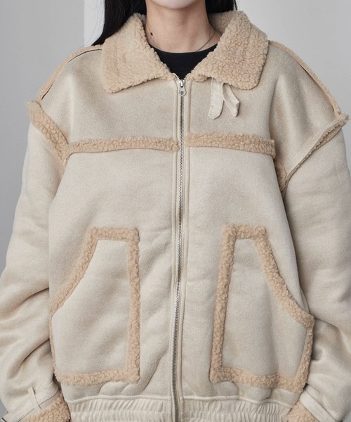 Theater code(シアターコード)の「Piping design Shearling coat/パイピングデザイン フェイクムートンジャケット 秋 秋服メンズ 2026年秋冬 冬服(ムートンコート・メンズ・ブラック/ホワイト・M/L)」の10枚目の写真