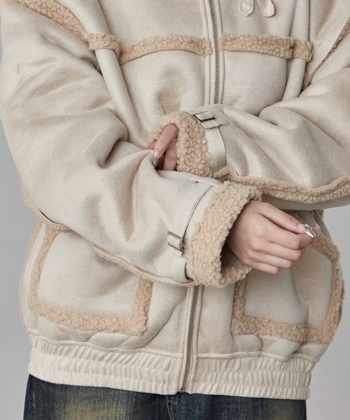 Theater code(シアターコード)の「Piping design Shearling coat/パイピングデザイン フェイクムートンジャケット 秋 秋服メンズ 2026年秋冬 冬服(ムートンコート・メンズ・ブラック/ホワイト・M/L)」の11枚目の写真