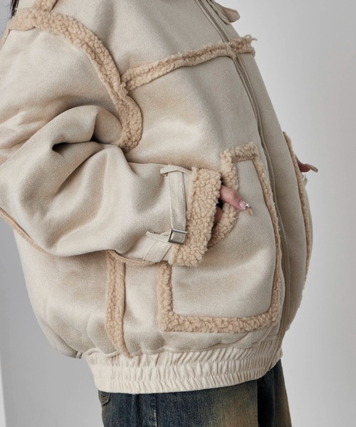 Theater code(シアターコード)の「Piping design Shearling coat/パイピングデザイン フェイクムートンジャケット 秋 秋服メンズ 2026年秋冬 冬服(ムートンコート・メンズ・ブラック/ホワイト・M/L)」の13枚目の写真