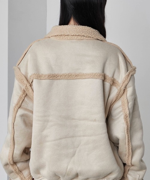 Theater code(シアターコード)の「Piping design Shearling coat/パイピングデザイン フェイクムートンジャケット 秋 秋服メンズ 2026年秋冬 冬服(ムートンコート・メンズ・ブラック/ホワイト・M/L)」の4枚目の写真