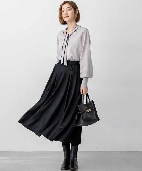 洗える】ウールミルドジャージー タック スカート（スカート）｜23区