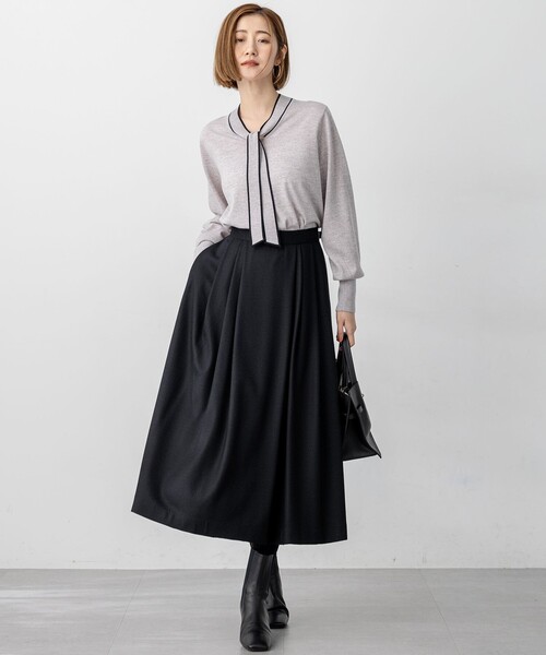 洗える】ウールミルドジャージー タック スカート（スカート）｜23区