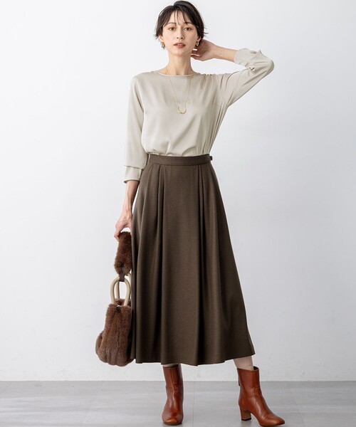 洗える】ウールミルドジャージー タック スカート（スカート）｜23区 L