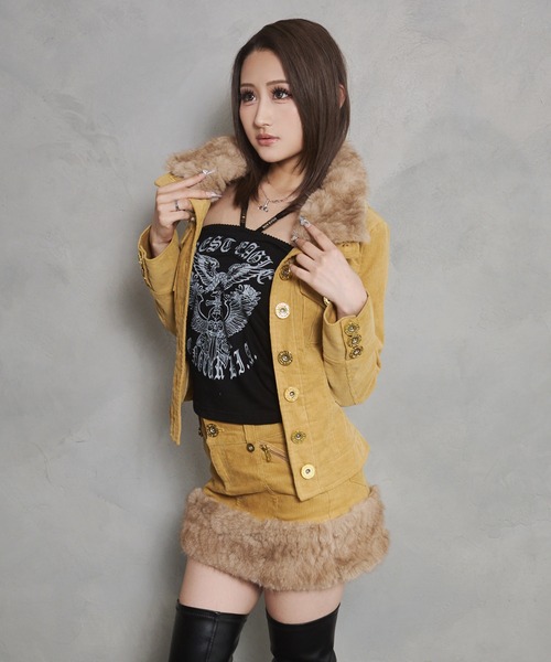 セール】【d.i.a. セットアップ】コーデュロイ2点セット ファー付き