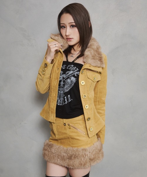 d.i.a.(ダイヤ)の「【d.i.a. セットアップ】コーデュロイ2点セット ファー付き ジャケット&ファー付き スカート(セットアップ・レディース・ブラウン/マスタード・SMALL/MEDIUM/X-SMALL)」の7枚目の写真
