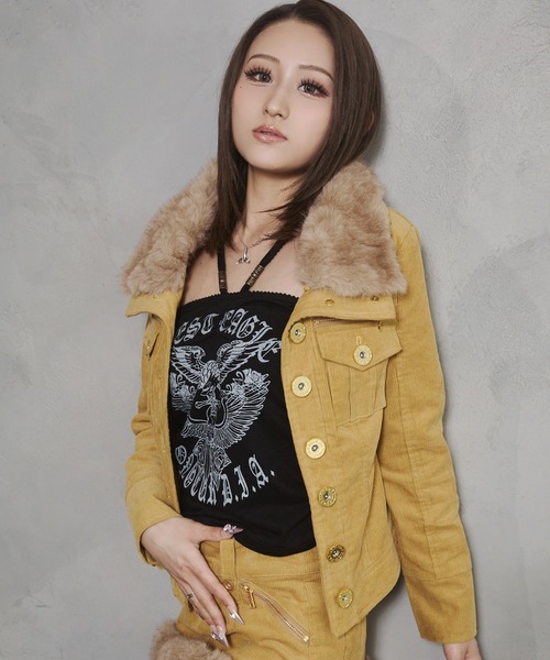 d.i.a.(ダイヤ)の「【d.i.a. セットアップ】コーデュロイ2点セット ファー付き ジャケット&ファー付き スカート(セットアップ・レディース・ブラウン/マスタード・SMALL/MEDIUM/X-SMALL)」の9枚目の写真