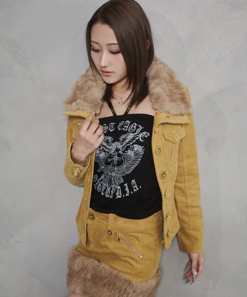 d.i.a.(ダイヤ)の「【d.i.a. セットアップ】コーデュロイ2点セット ファー付き ジャケット&ファー付き スカート(セットアップ・レディース・ブラウン/マスタード・SMALL/MEDIUM/X-SMALL)」の10枚目の写真