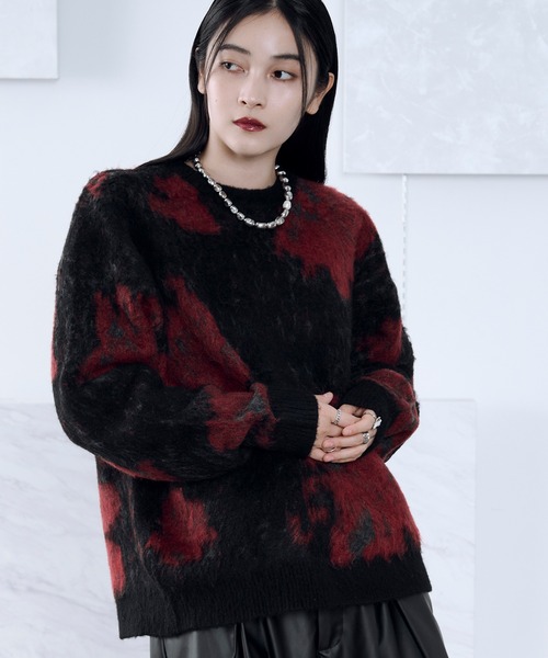 Ellno Loset（エルノロゼット）の「アブストラクトフラワーニット（ニット/セーター・メンズ・パープル/レッド/オフホワイト/ブルーグレー/ブラック・LARGE/MEDIUM/SMALL）」の5枚目の写真