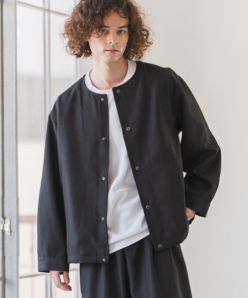 CAMBIO(カンビオ)の「mj11113- ポリツイルノーカラーコーチジャケット(その他アウター・メンズ・ネイビー/オリーブ/ブラック/ベージュ・XL/M/L)」の1枚目の写真