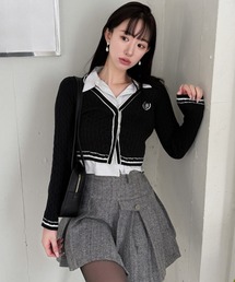 ROYAL PARTY | オリジナルカレッジロゴシャツ付ケーブルニットカーデトップス(ニット/セーター)