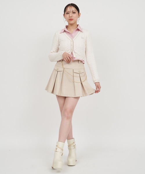 ROYAL PARTY(ロイヤルパーティー)の「オリジナルカレッジロゴシャツ付ケーブルニットカーデトップス(ニット/セーター・レディース・ブラック/オフホワイト/グレー・FREE)」の9枚目の写真