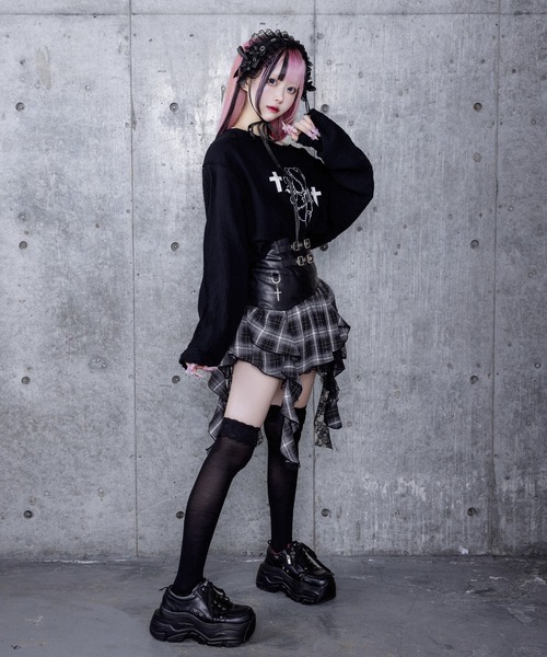 Amilige(アミリージュ)の「くぎベアプリントダメージガーゼトップス(Tシャツ/カットソー・レディース・ブラック/ホワイト・FREE)」の5枚目の写真