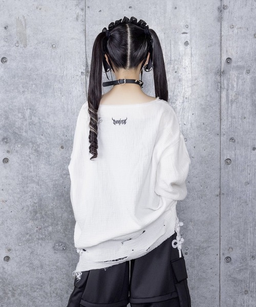 Amilige(アミリージュ)の「くぎベアプリントダメージガーゼトップス(Tシャツ/カットソー・レディース・ブラック/ホワイト・FREE)」の7枚目の写真
