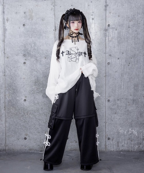 Amilige(アミリージュ)の「くぎベアプリントダメージガーゼトップス(Tシャツ/カットソー・レディース・ブラック/ホワイト・FREE)」の8枚目の写真