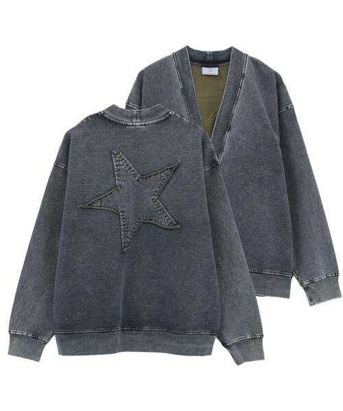 CONVERSE TOKYO（コンバーストウキョウ）の「BACK STAR★ PATCH INDIGO SWEAT CARDIGAN（カーディガン/ボレロ・レディース・ライトインディゴブルー/インディゴブルー/ブラック・MEDIUM/SMALL）」の3枚目の写真