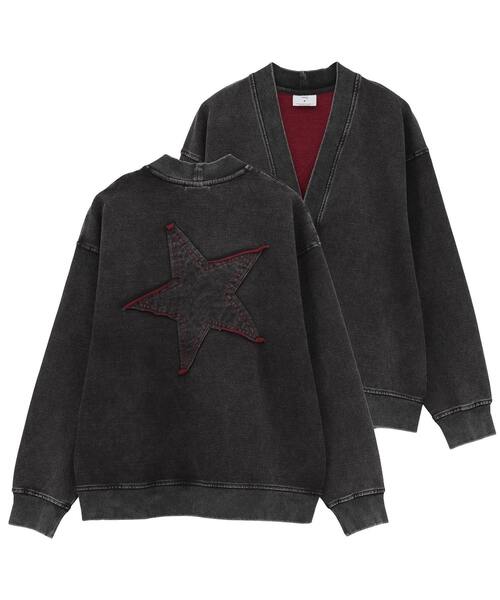 CONVERSE TOKYO（コンバーストウキョウ）の「BACK STAR★ PATCH INDIGO SWEAT CARDIGAN（カーディガン/ボレロ・レディース・ライトインディゴブルー/インディゴブルー/ブラック・MEDIUM/SMALL）」の2枚目の写真