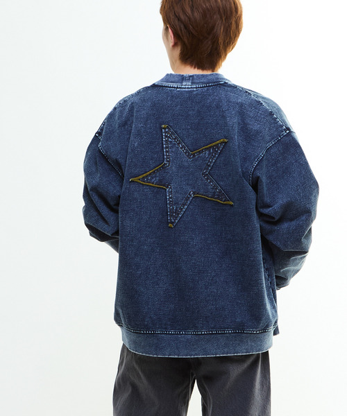 CONVERSE TOKYO（コンバーストウキョウ）の「BACK STAR★ PATCH INDIGO SWEAT CARDIGAN（カーディガン/ボレロ・レディース・ライトインディゴブルー/インディゴブルー/ブラック・MEDIUM/SMALL）」の5枚目の写真