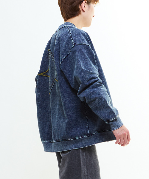 CONVERSE TOKYO（コンバーストウキョウ）の「BACK STAR★ PATCH INDIGO SWEAT CARDIGAN（カーディガン/ボレロ・レディース・ライトインディゴブルー/インディゴブルー/ブラック・MEDIUM/SMALL）」の14枚目の写真