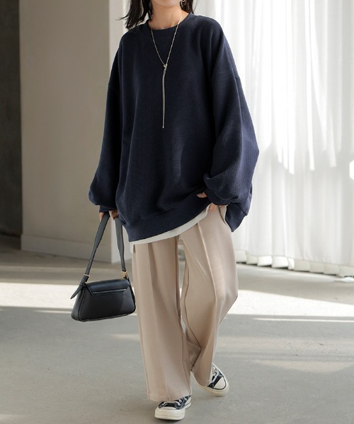 HUG.U(ハグユー)の「ワッフルスウェットプルオーバー(Tシャツ/カットソー・レディース・ブラック/カーキ/ダークブラウン/ダークネイビー/アイボリー/ピンク・FREE)」の21枚目の写真