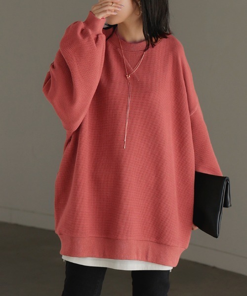 HUG.U(ハグユー)の「ワッフルスウェットプルオーバー(Tシャツ/カットソー・レディース・ブラック/カーキ/ダークブラウン/ダークネイビー/アイボリー/ピンク・FREE)」の8枚目の写真