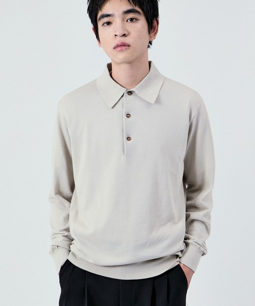 M TO R（ムウトアール）の「COTTON KNIT POLO L/S UNISEX（ポロシャツ・レディース・グリーン/ベージュ系その他/ブラック/ピンク系その他・38/40/42）」の2枚目の写真