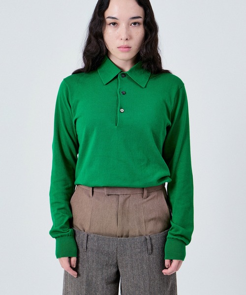 M TO R（ムウトアール）の「COTTON KNIT POLO L/S UNISEX（ポロシャツ・レディース・グリーン/ベージュ系その他/ブラック/ピンク系その他・38/40/42）」の3枚目の写真