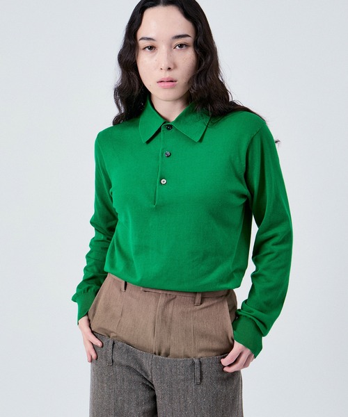 M TO R（ムウトアール）の「COTTON KNIT POLO L/S UNISEX（ポロシャツ・レディース・グリーン/ベージュ系その他/ブラック/ピンク系その他・38/40/42）」の9枚目の写真