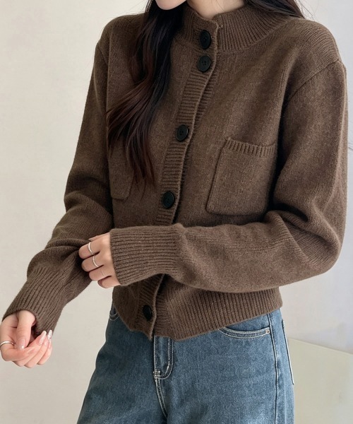 Miniministore(ミニミニストア)の「ショート丈ニットカーディガンポケット付き(ニット/セーター・レディース・ライトグレー/ブラック/ネイビー/ブラウン・FREE)」の3枚目の写真