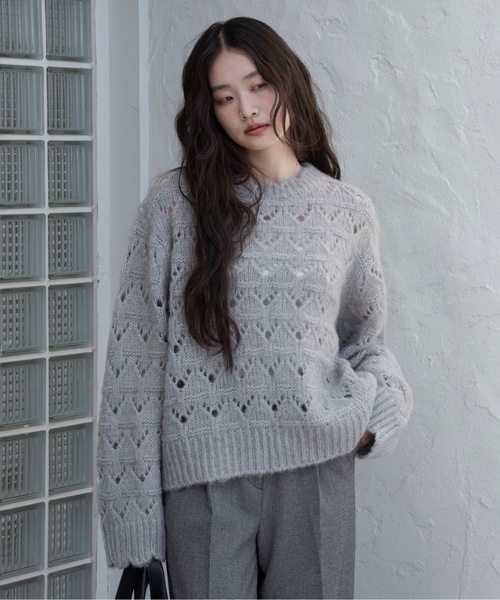 I_am（アイアム）の「openwork scallop knit pullover / オープンワークスカラップニットプルオーバー（ニット/セーター・レディース・グレー/アイボリー・FREE）」の14枚目の写真