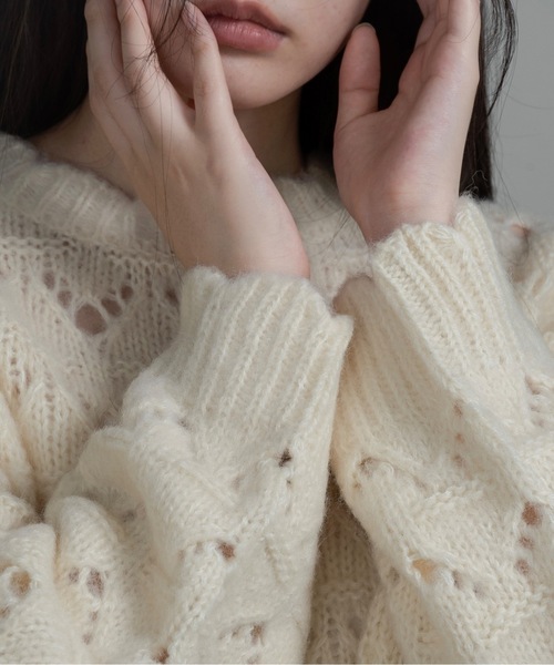 I_am（アイアム）の「openwork scallop knit pullover / オープンワークスカラップニットプルオーバー（ニット/セーター・レディース・グレー/アイボリー・FREE）」の15枚目の写真
