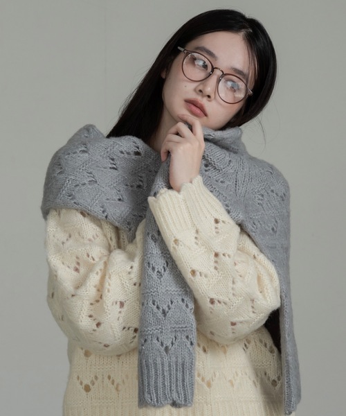 I_am（アイアム）の「openwork scallop knit pullover / オープンワークスカラップニットプルオーバー（ニット/セーター・レディース・グレー/アイボリー・FREE）」の8枚目の写真
