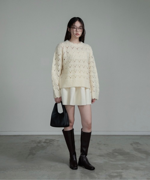 I_am（アイアム）の「openwork scallop knit pullover / オープンワークスカラップニットプルオーバー（ニット/セーター・レディース・グレー/アイボリー・FREE）」の4枚目の写真