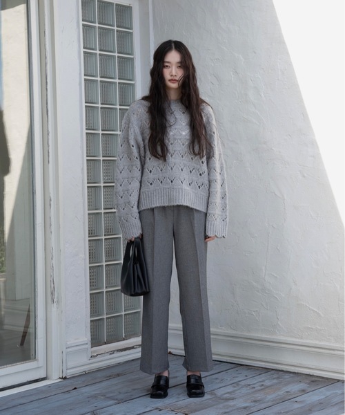 I_am（アイアム）の「openwork scallop knit pullover / オープンワークスカラップニットプルオーバー（ニット/セーター・レディース・グレー/アイボリー・FREE）」の6枚目の写真