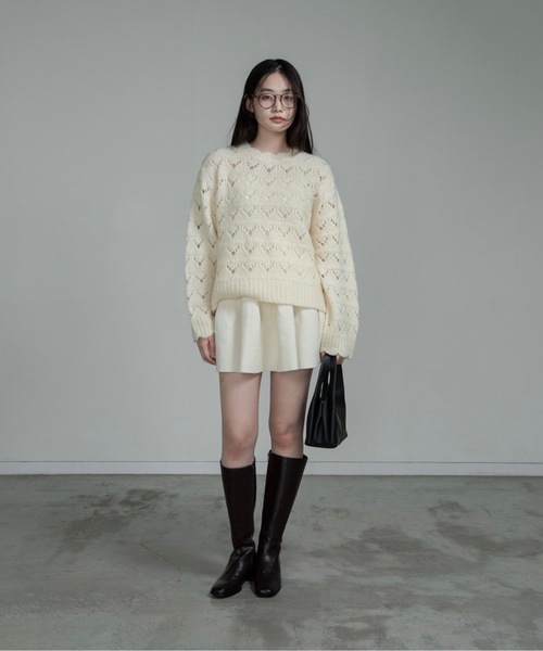 I_am（アイアム）の「openwork scallop knit pullover / オープンワークスカラップニットプルオーバー（ニット/セーター・レディース・グレー/アイボリー・FREE）」の7枚目の写真