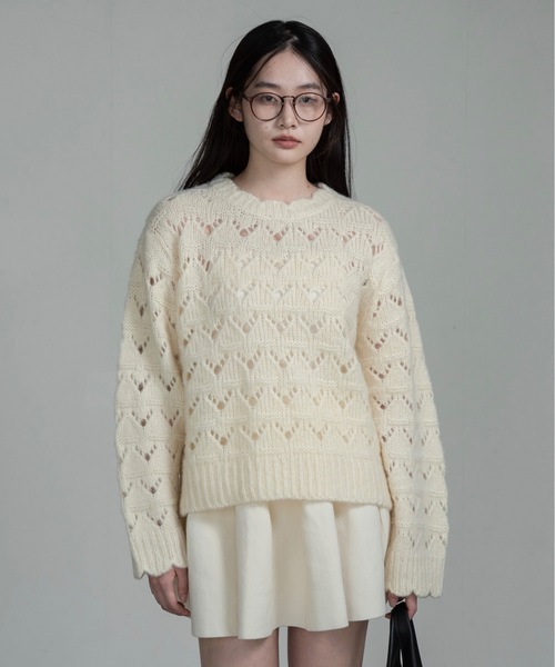 I_am（アイアム）の「openwork scallop knit pullover / オープンワークスカラップニットプルオーバー（ニット/セーター・レディース・グレー/アイボリー・FREE）」の10枚目の写真