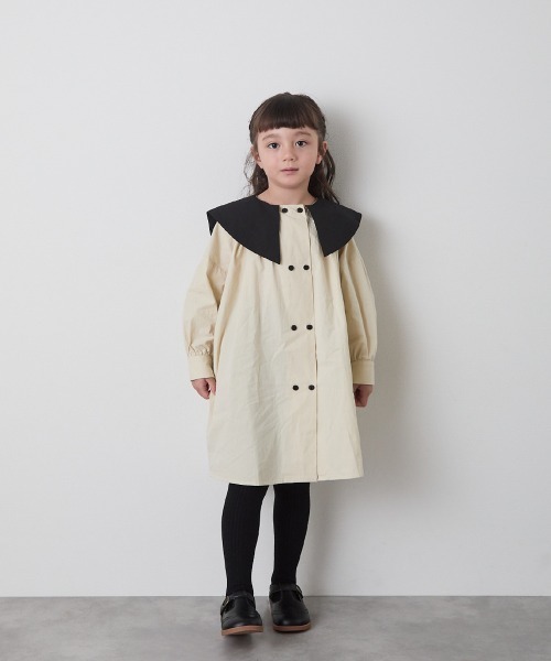 ダブルボタンバイカラー襟ワンピース（ワンピース）｜riziere