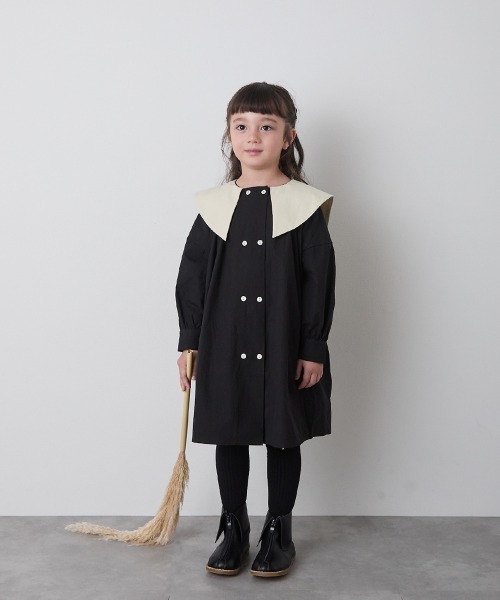 セール】ダブルボタンバイカラー襟ワンピース（ワンピース）｜riziere