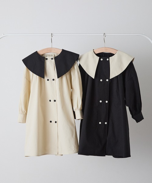 ダブルボタンバイカラー襟ワンピース（ワンピース）｜riziere