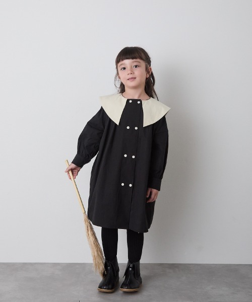 ダブルボタンバイカラー襟ワンピース（ワンピース）｜riziere