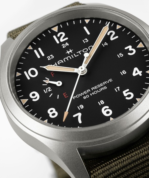 HAMILTON（ハミルトン）の「HAMILTON [ハミルトン] 腕時計 Khaki Field （カーキ フィールド） Power Reserve メカニカル 機械式 40MM ブラック×グリーン（アナログ腕時計・メンズ・ブラック・FREE）」の5枚目の写真