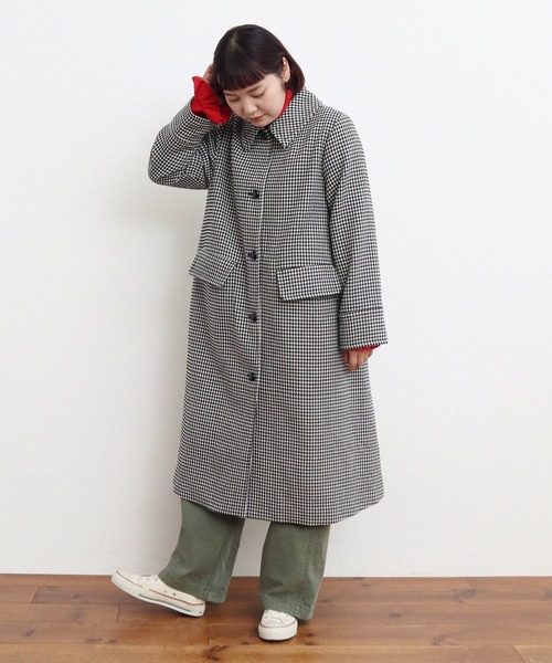 Dot&Stripes CHILD WOMAN(ドットアンドストライプス チャイルドウーマン)の「ウールギンガムフレアコート(ステンカラーコート・レディース・ブラック・FREE)」の12枚目の写真