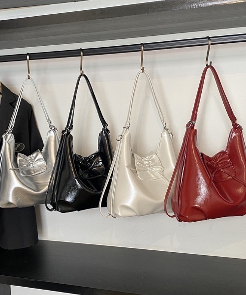 Mejoul（メジュール）の「【2WAY】ギャザーリボン リュック ショルダーレザー トートバッグ（ショルダーバッグ・レディース・シルバー/ブラック/レッド/ホワイト・F）」の7枚目の写真