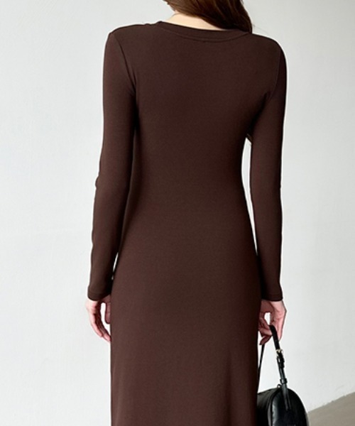 セール】【カラー展開あり】ウエストギャザータイトワンピース 長袖