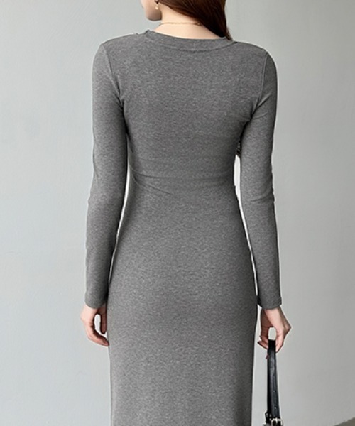 セール】【カラー展開あり】ウエストギャザータイトワンピース 長袖