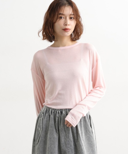 studio CLIP（スタディオクリップ）の「【吸湿発熱・吸放湿性】ウールミックスシアークルーネックプルオーバー[プラスサイズあり]（Tシャツ/カットソー・レディース・その他7/オフホワイト/その他8/ライトグレー/ボルドー/ライトグリーン・FREE/ﾌﾘｰ(L)）」の2枚目の写真